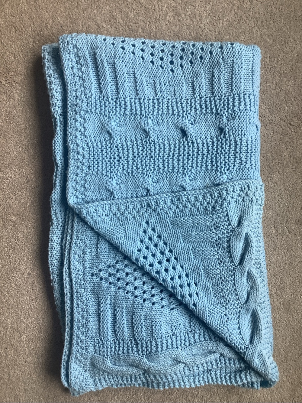 Vintage Retro Handmade Grandma Knit Blanket Blue 60x72